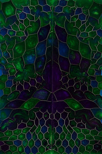 Custom green, blue, and purple aluminum honeycomb and urethane resin knife scales and handle material from Bradford Hunt Design