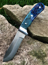 Load image into Gallery viewer, Modified Trailing Point Skinner with Black Ash Burl and Aluminum Honeycomb Resin Knife Scales