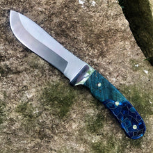 Load image into Gallery viewer, Modified Trailing Point Skinner with Black Ash Burl and Aluminum Honeycomb Resin Knife Scales