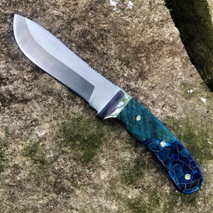 Modified Trailing Point Skinner with Black Ash Burl and Aluminum Honeycomb Resin Knife Scales