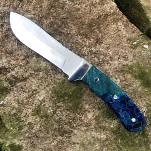 Modified Trailing Point Skinner with Black Ash Burl and Aluminum Honeycomb Resin Knife Scales